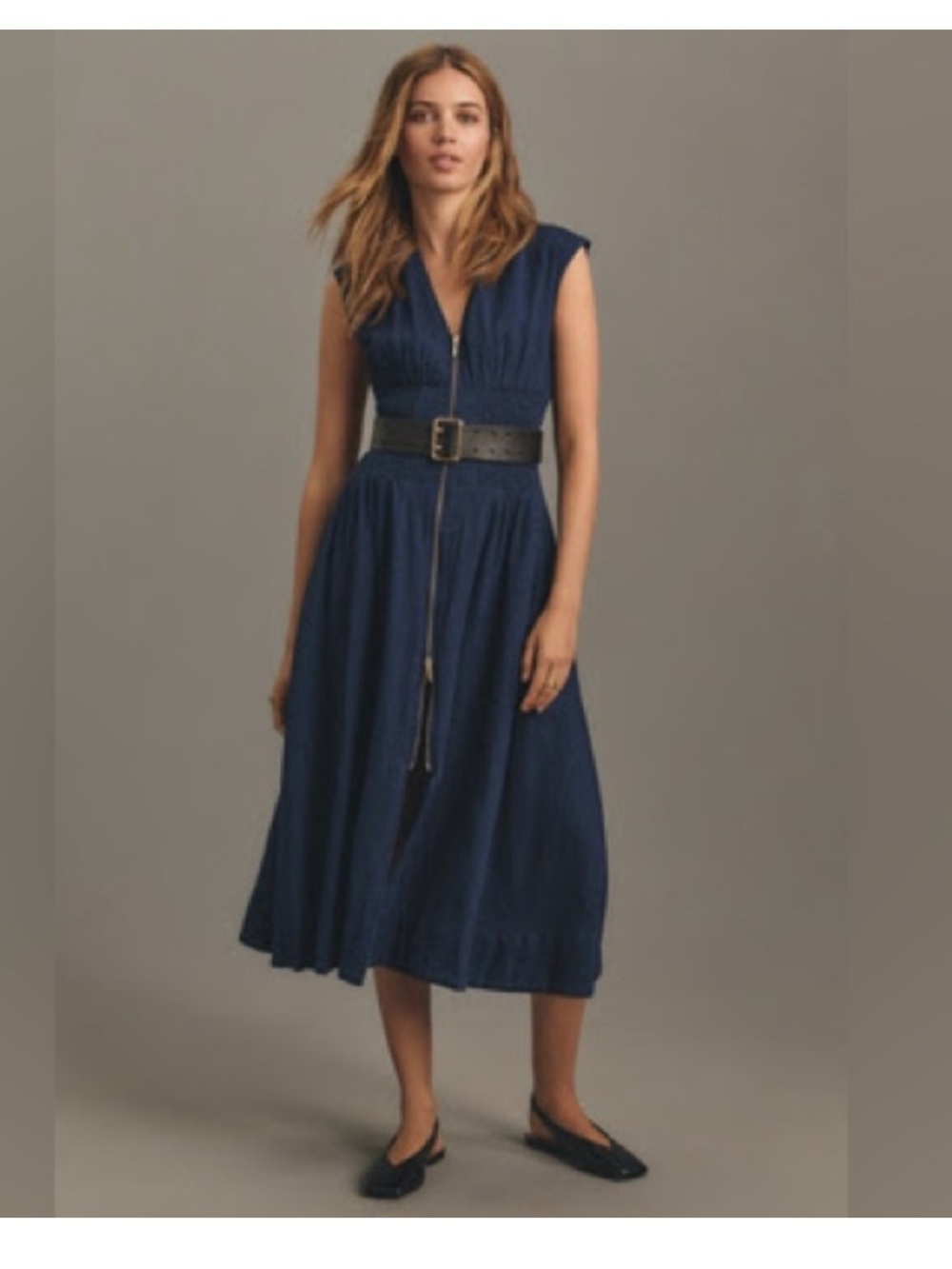 Anthropologie The Tommie Denim Smocked Waist Midi Dress Size Small